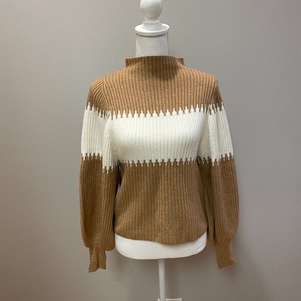 French Connection Nude and White Abstract Sweater